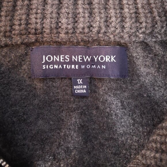 Jones New York Signature Woman Ladies Size 1X Dark Grey Wool Full Zip Cardigan - Picture 3 of 11